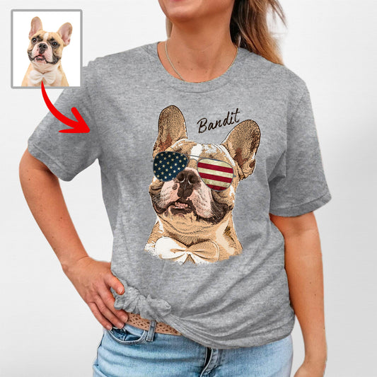Colorful Custom Dogface with Glasses T-Shirt for M, custom pet portrait gift for pet lovers
