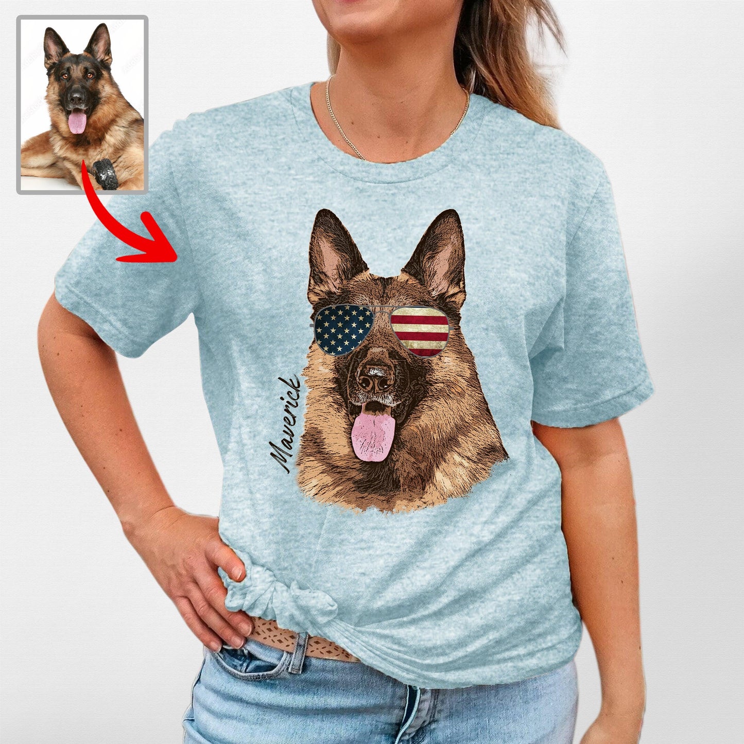 Colorful Custom Dogface with Glasses T-Shirt for M, custom pet portrait gift for pet lovers (view 3)