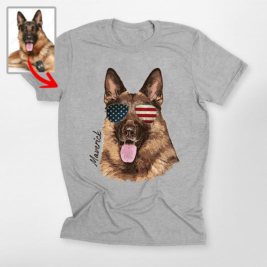 Colorful Custom Dogface with Glasses Unisex T-Shirt, custom pet portrait gift for pet lovers