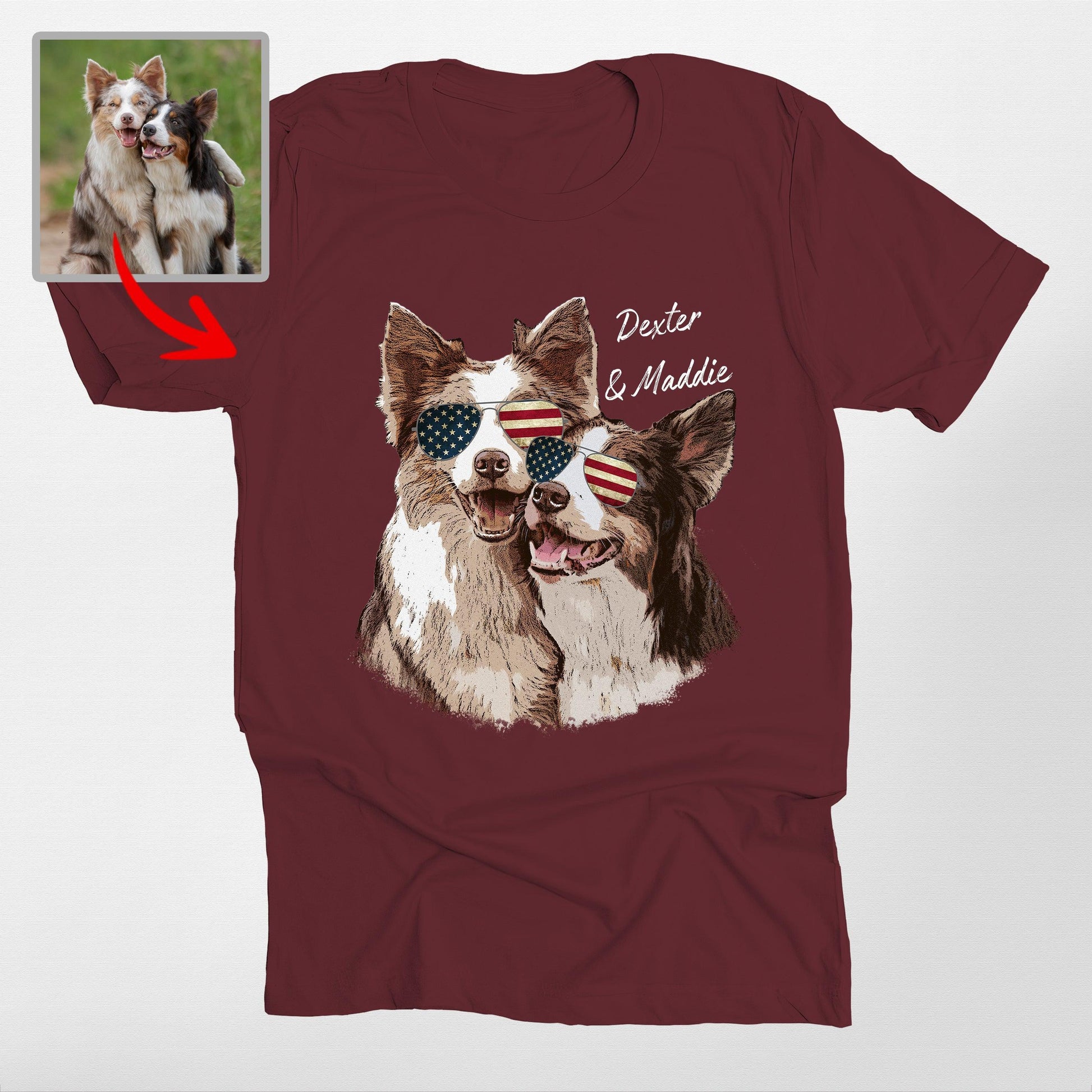 Colorful Custom Dogface with Glasses Unisex T-Shirt, custom pet portrait gift for pet lovers (view 6)