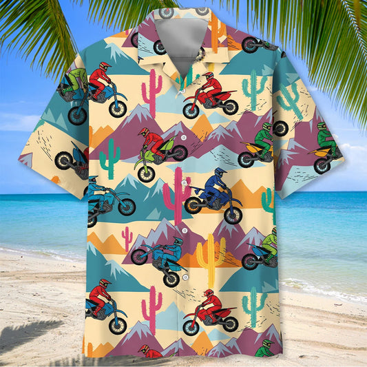 Colorful Dirt Bike Mountain Racing Hawaiian Shirt