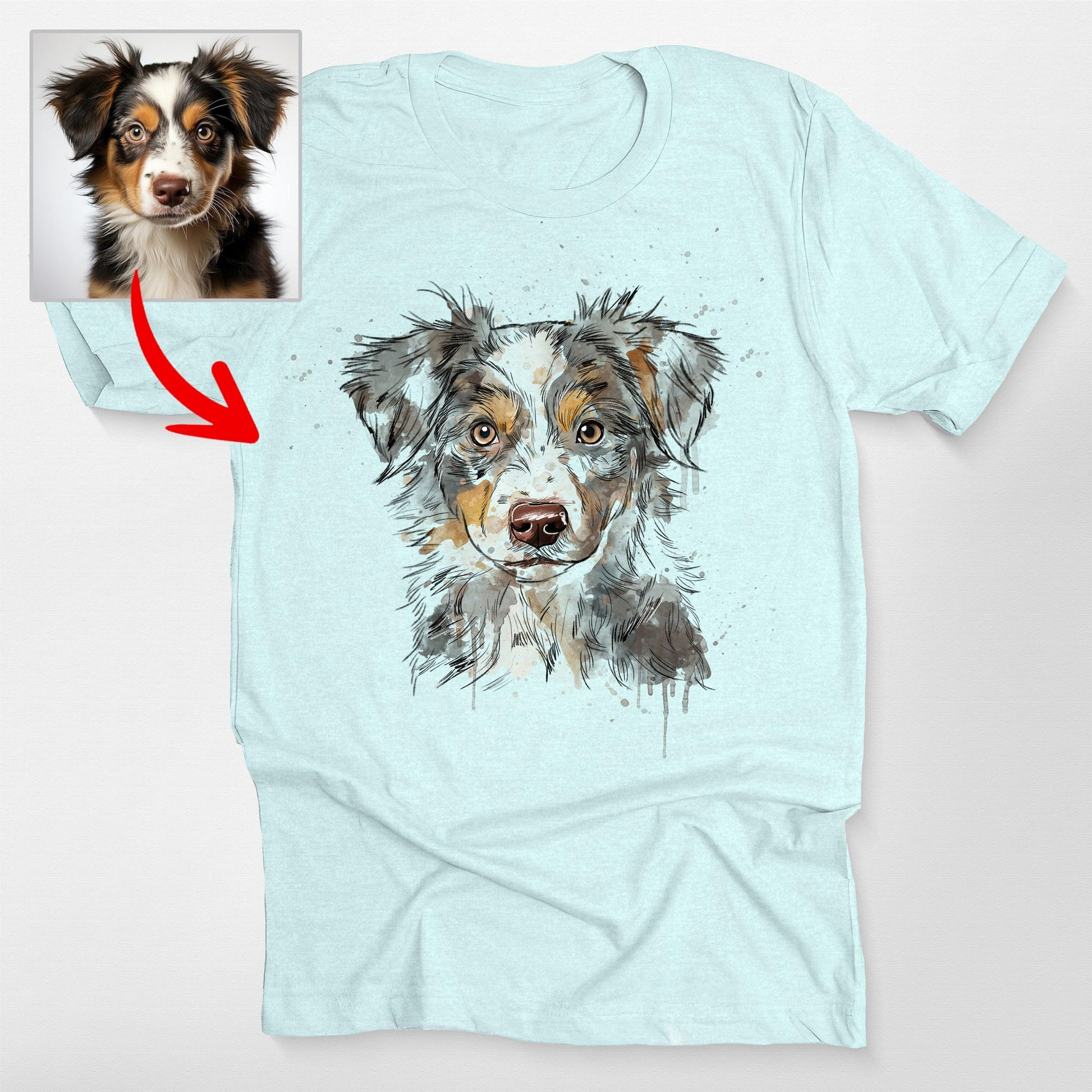 Colorful Painting Customized Dogface Unisex T-Shirt, custom pet portrait gift for pet lovers (view 2)