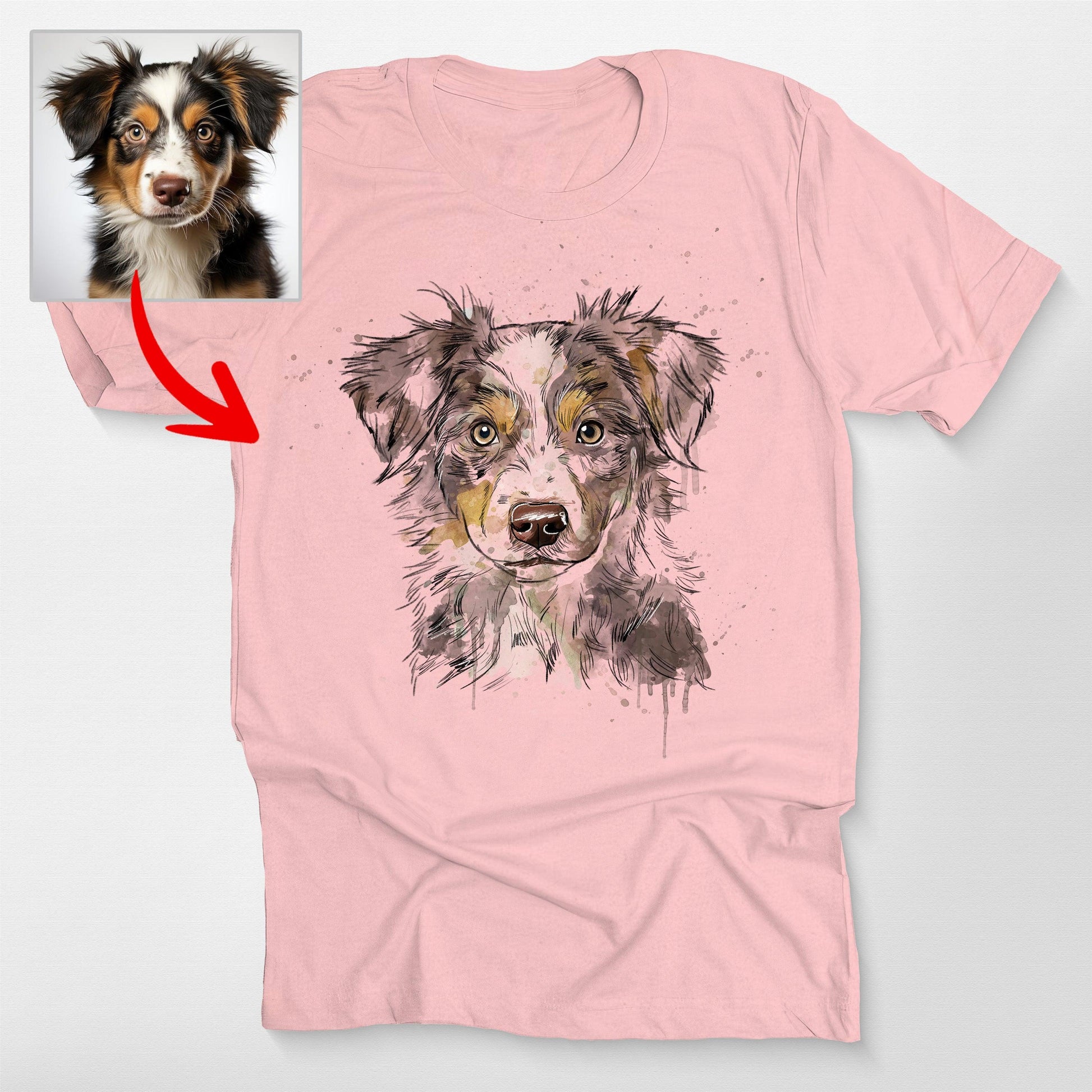 Colorful Painting Customized Dogface Unisex T-Shirt, custom pet portrait gift for pet lovers (view 4)