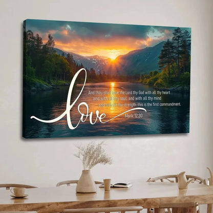 mark 12 30 love the lord your god with all your heart wall art canvas (Landscape) (view 6)