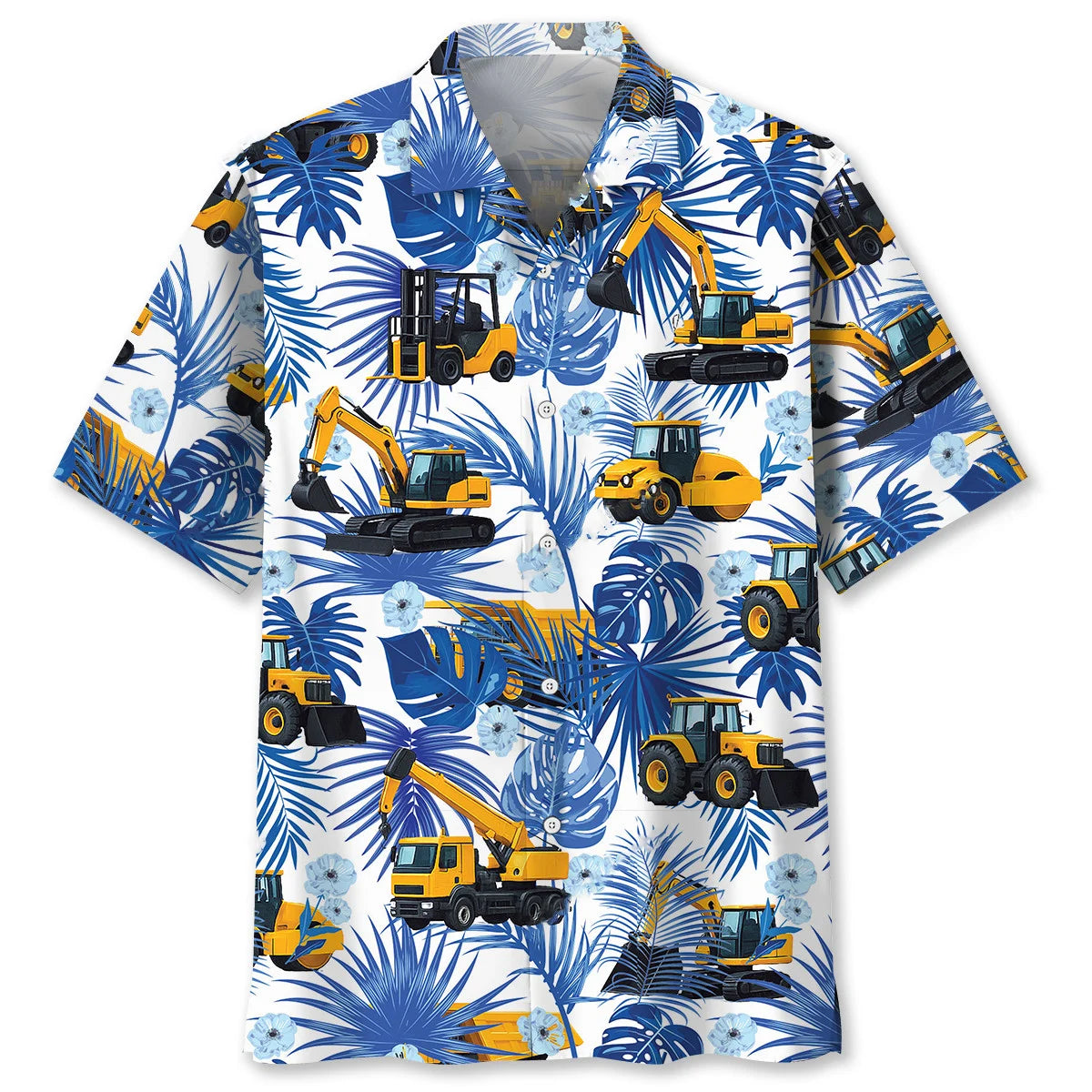 Construction Dad Vehicles Blue Hawaiian Shirt