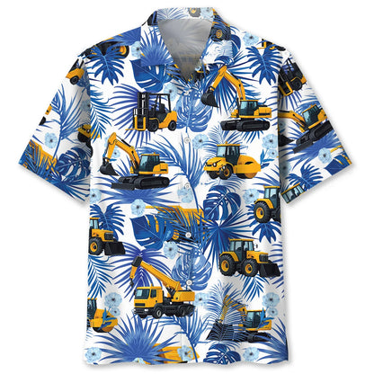 Construction Dad Vehicles Blue Hawaiian Shirt