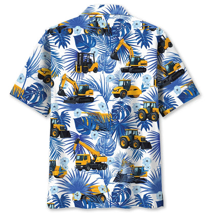 Construction Dad Vehicles Blue Hawaiian Shirt