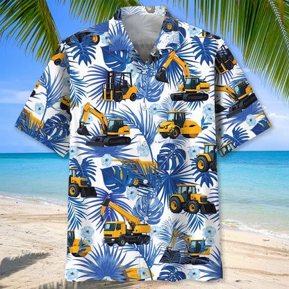 Construction Dad Vehicles Blue Hawaiian Shirt
