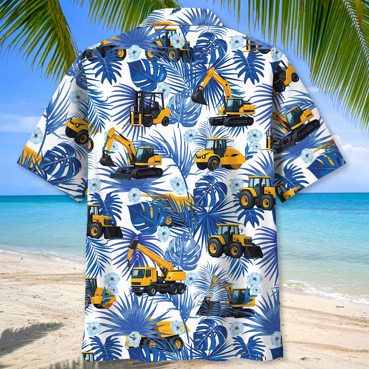 Construction Dad Vehicles Blue Hawaiian Shirt