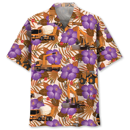Construction Dad Vehicles Orange Hawaiian Shirt