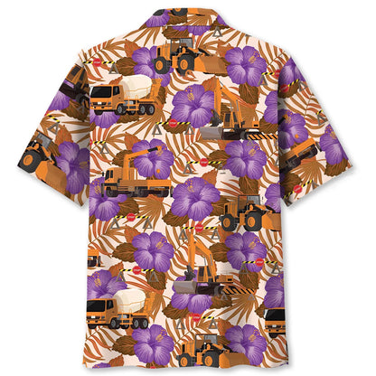 Construction Dad Vehicles Orange Hawaiian Shirt
