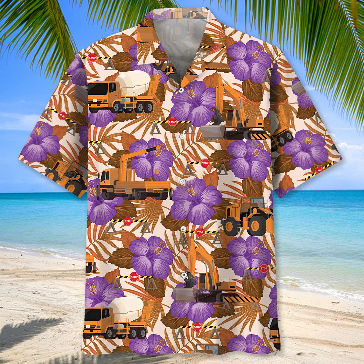 Construction Dad Vehicles Orange Hawaiian Shirt
