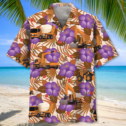 Construction Dad Vehicles Orange Hawaiian Shirt