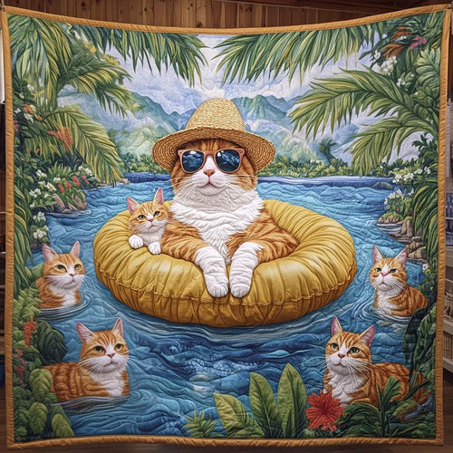 Cool Cat Summer Time Quilt Blanket