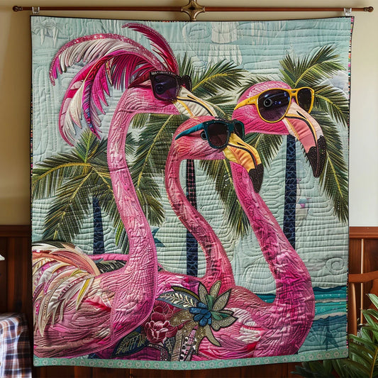 Cool Flamingo Shades Quilt Blanket