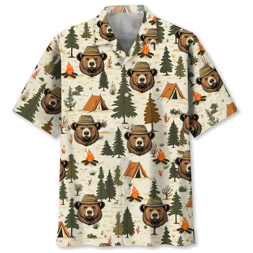 Cool Bear Camping Hawaiian Shirt - S - hawaiian shirt