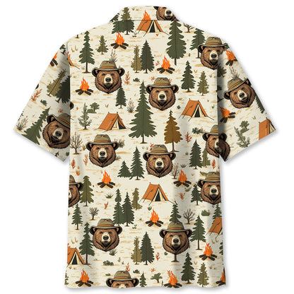 Cool Bear Camping Hawaiian Shirt - M - hawaiian shirt