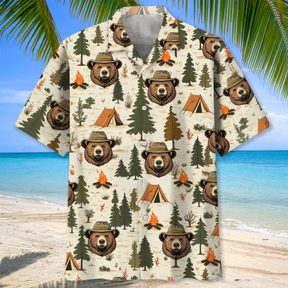Cool Bear Camping Hawaiian Shirt - L - hawaiian shirt