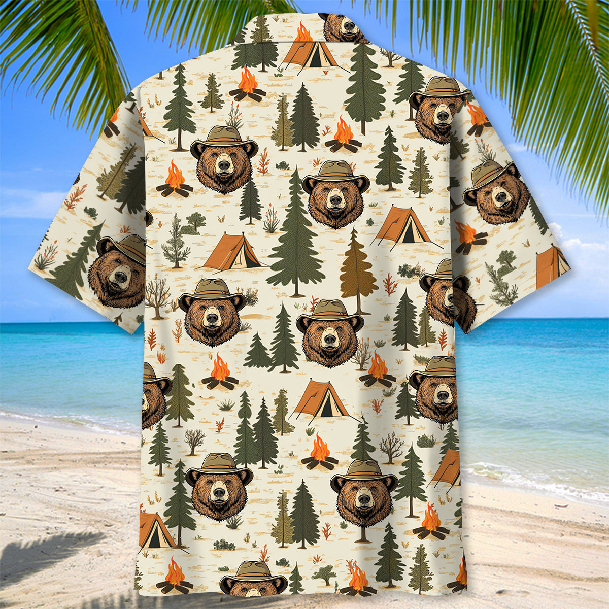 Cool Bear Camping Hawaiian Shirt - XL - hawaiian shirt