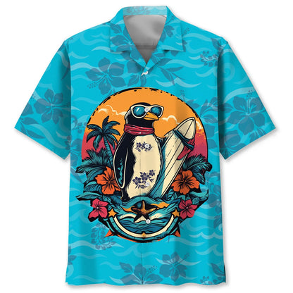 Cool Penguin Surfing Hawaiian Shirt