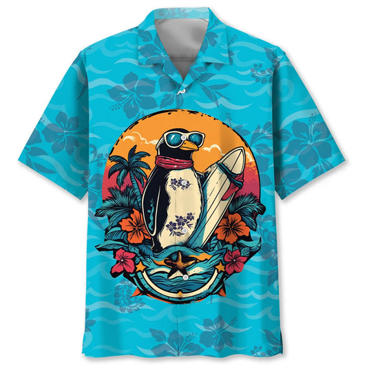 Cool Penguin Surfing Hawaiian Shirt