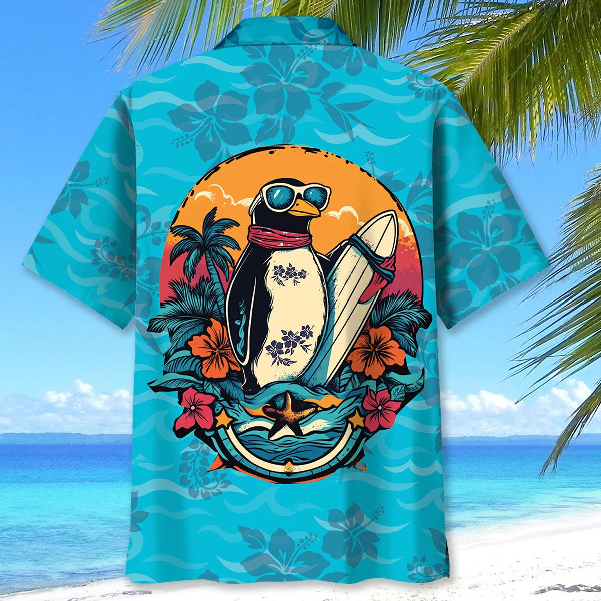 Cool Penguin Surfing Hawaiian Shirt
