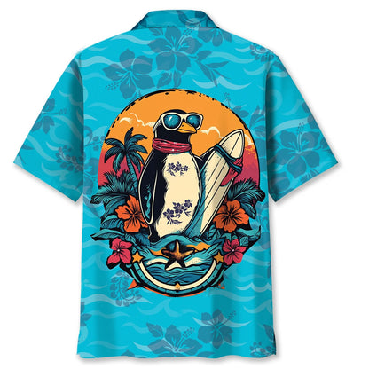 Cool Penguin Surfing Hawaiian Shirt