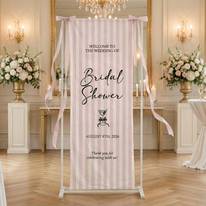 Coquette Bridal Shower Banner Stand Personalized Custom Name Pink Stripe Welcome Sign Party Decor, bridal shower decor