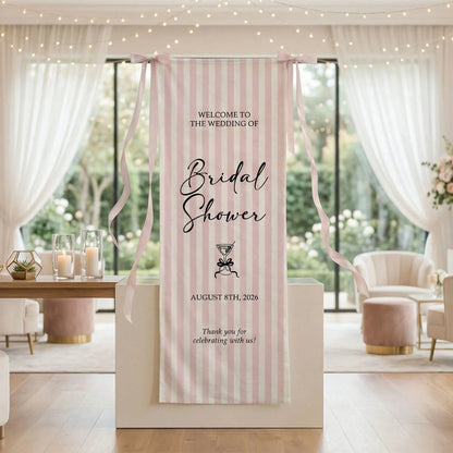 Coquette Bridal Shower Banner Stand Personalized Custom Name Pink Stripe Welcome Sign Party Decor, bridal shower decor