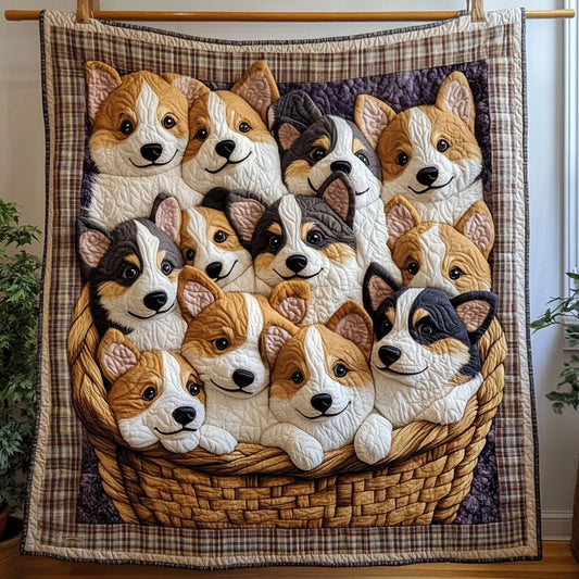 Corgi Basket Quilt Blanket