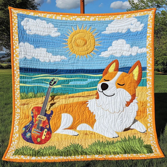 Corgi Beach Vibes Quilt Blanket