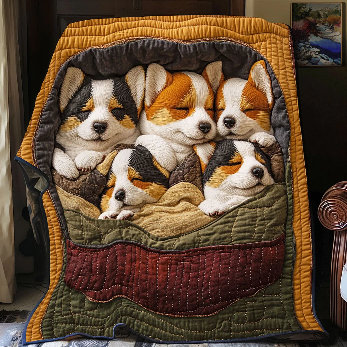 Corgi Corner Quilt Blanket