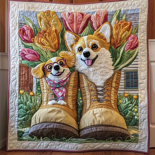 Corgi Flower Boot Quilt Blanket
