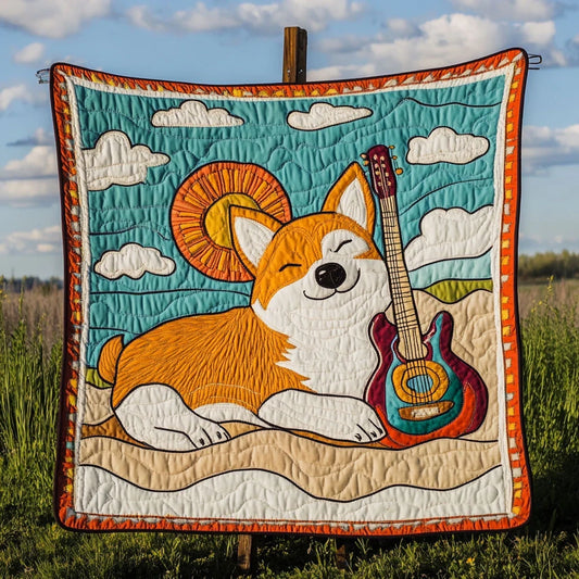 Corgi Guitar Dream Quilt Blanket