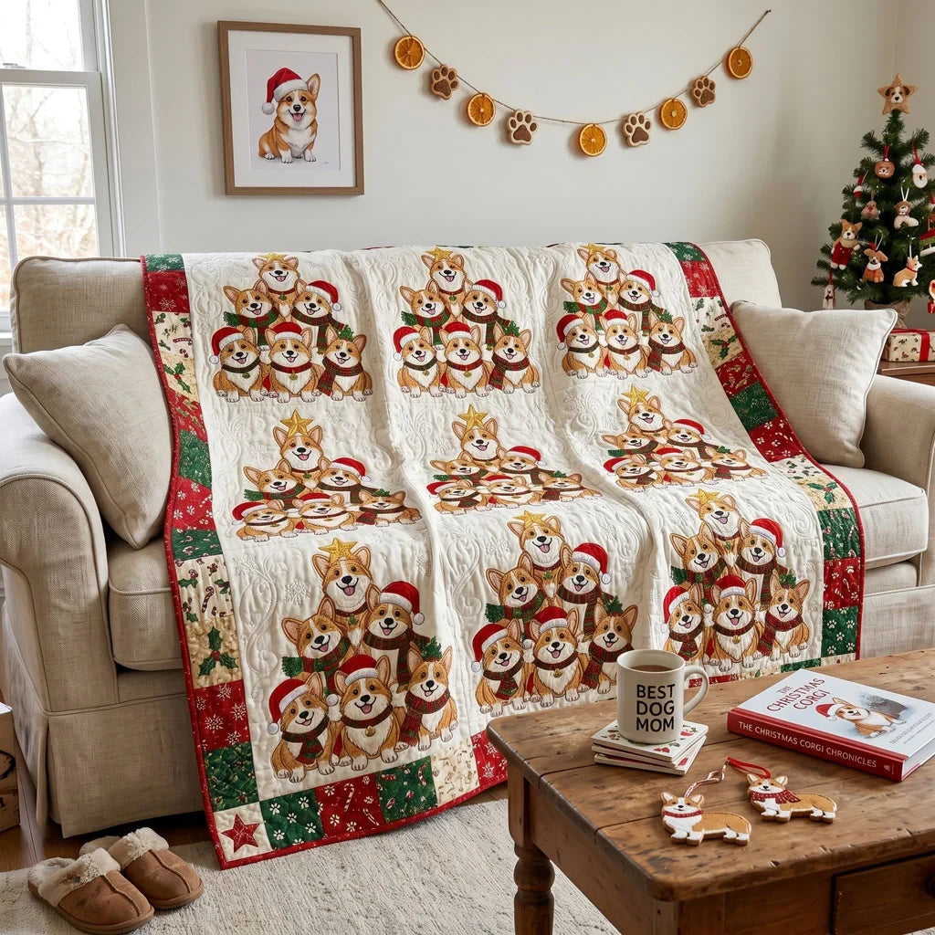 Corgi Holiday Cheer Quilt Blanket