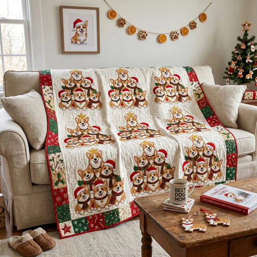Corgi Holiday Cheer Quilt Blanket