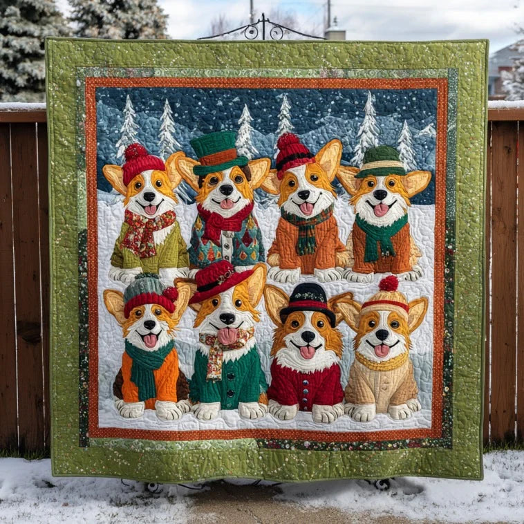 Corgi In Winter Quilt Blanket