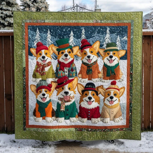 Corgi In Winter Quilt Blanket