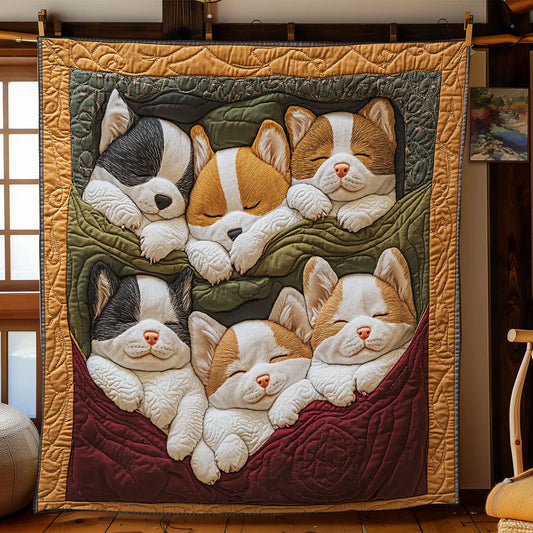 Corgi Meadow Quilt Blanket
