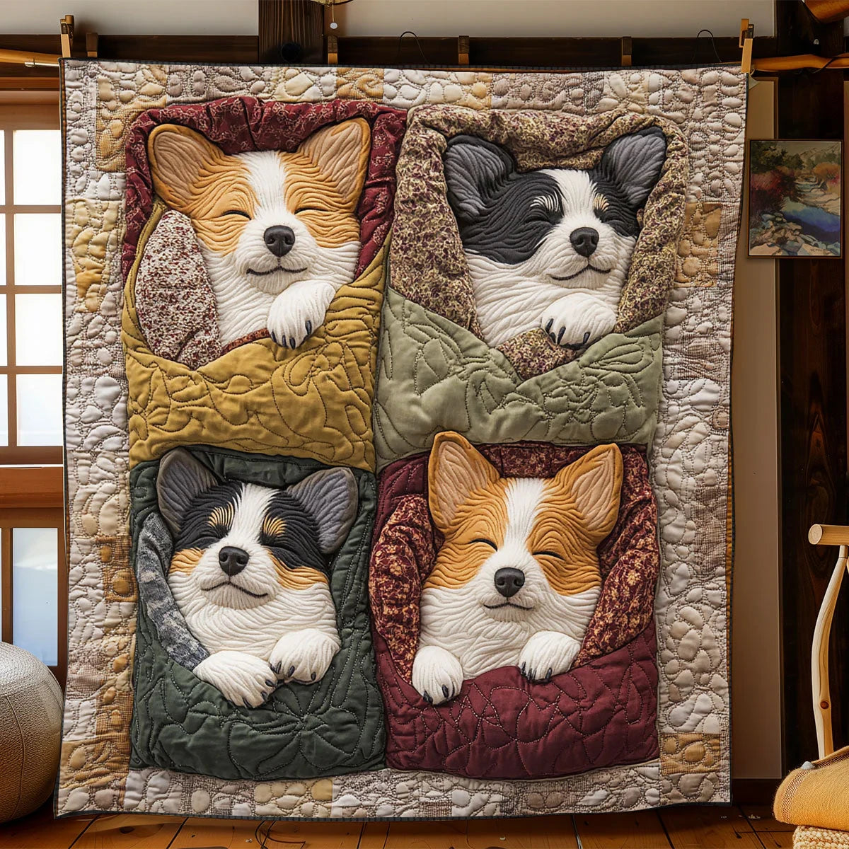 Corgi Pockets Quilt Blanket