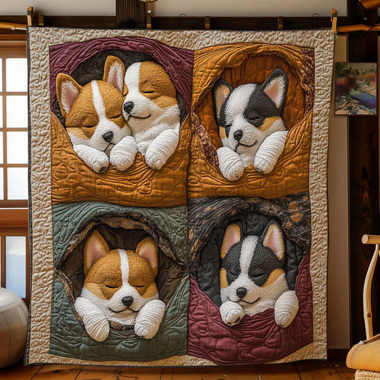 Corgi Portraits Quilt Blanket