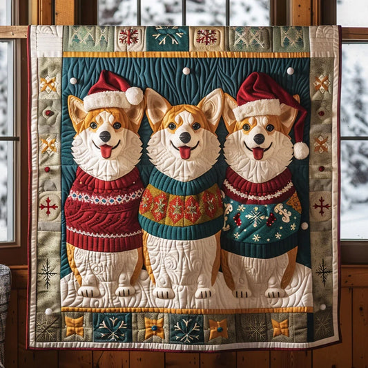 Corgi Snowy Quilt Blanket