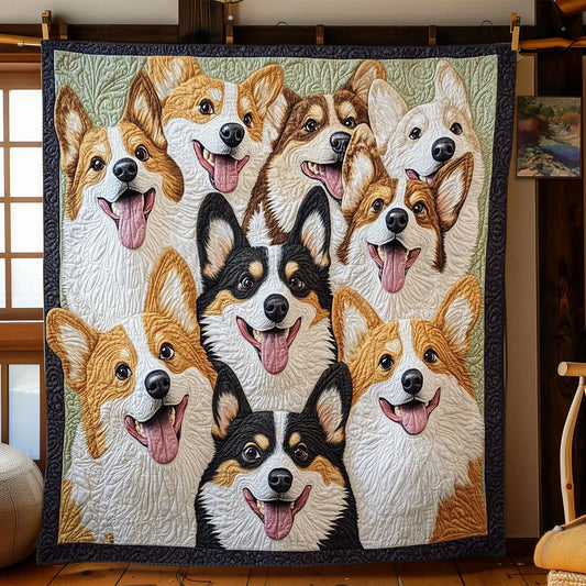 Corgi Squad Quilt Blanket