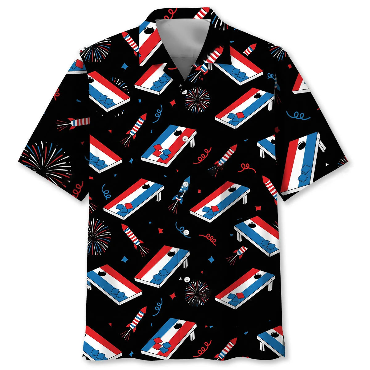 Cornhole America Black Hawaiian Shirt