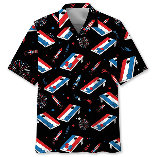 Cornhole America Black Hawaiian Shirt