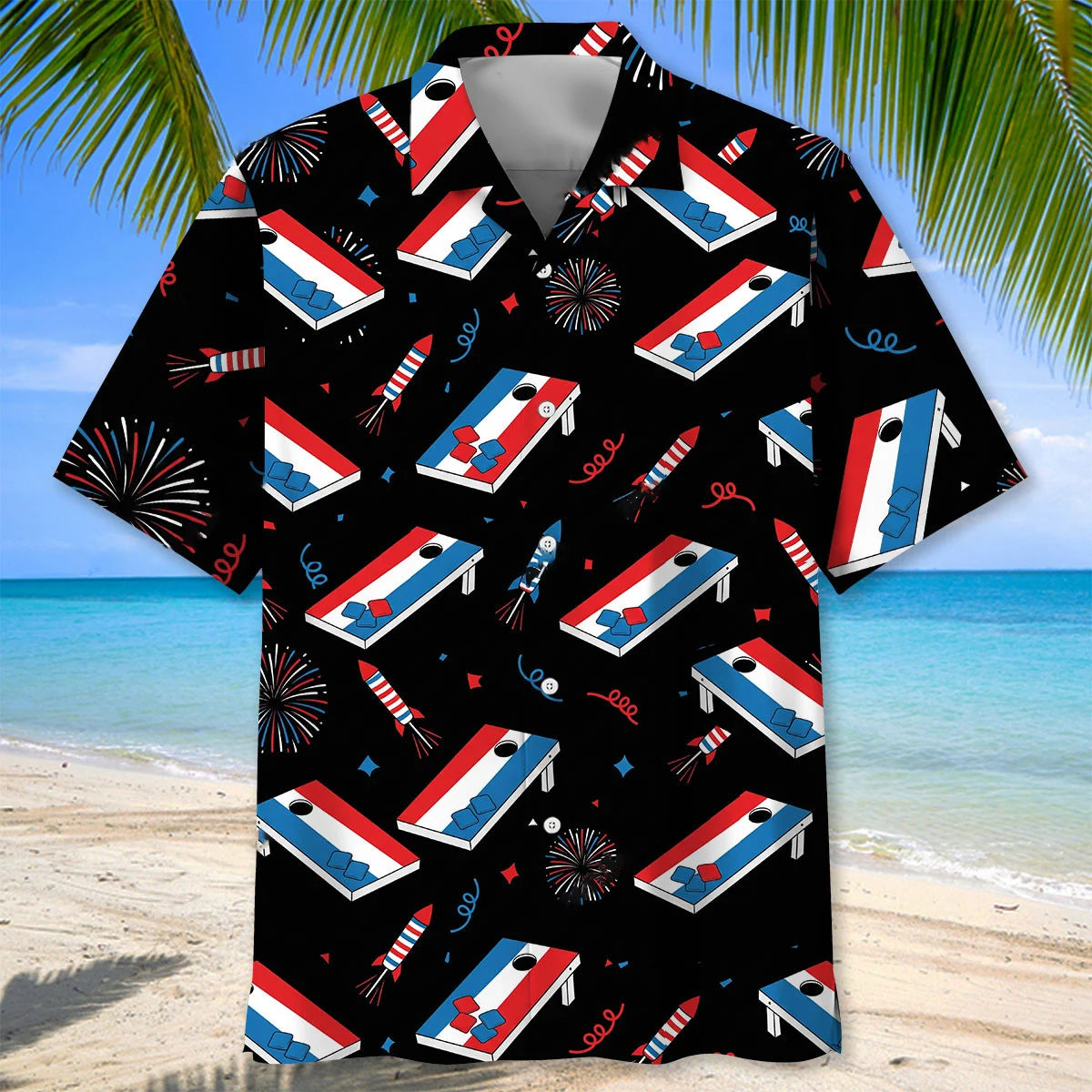 Cornhole America Black Hawaiian Shirt