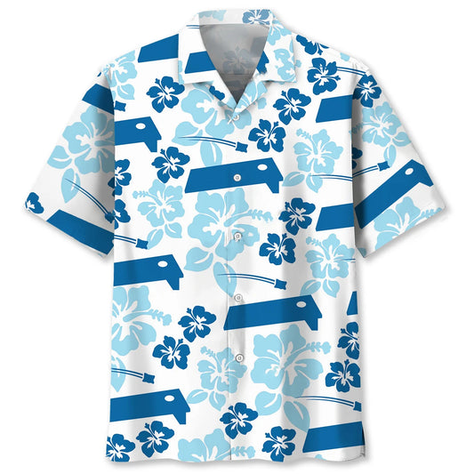 Cornhole Hibiscus Blue Hawaiian Shirt