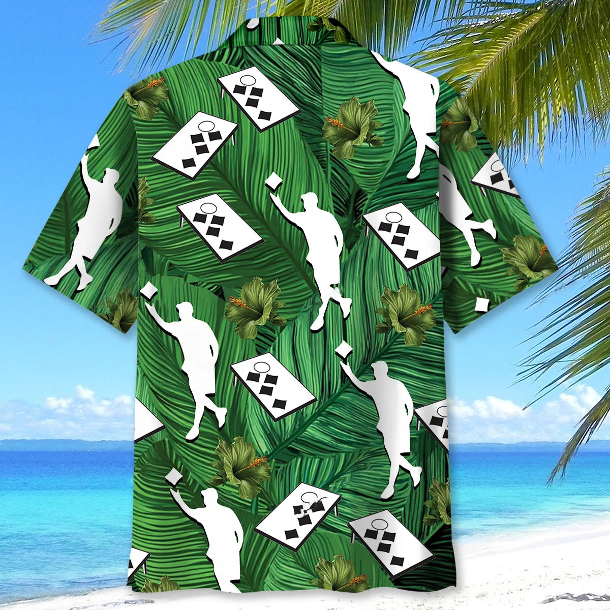 Cornhole Player Hibiscus Green Hawaiian Shirt