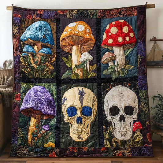 Cosmic Fungi Skull Quilt Blanket