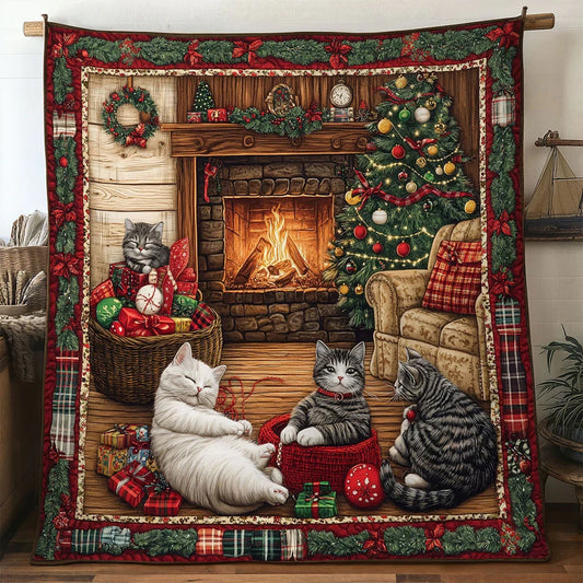 Country Cat Christmas Quilt Blanket